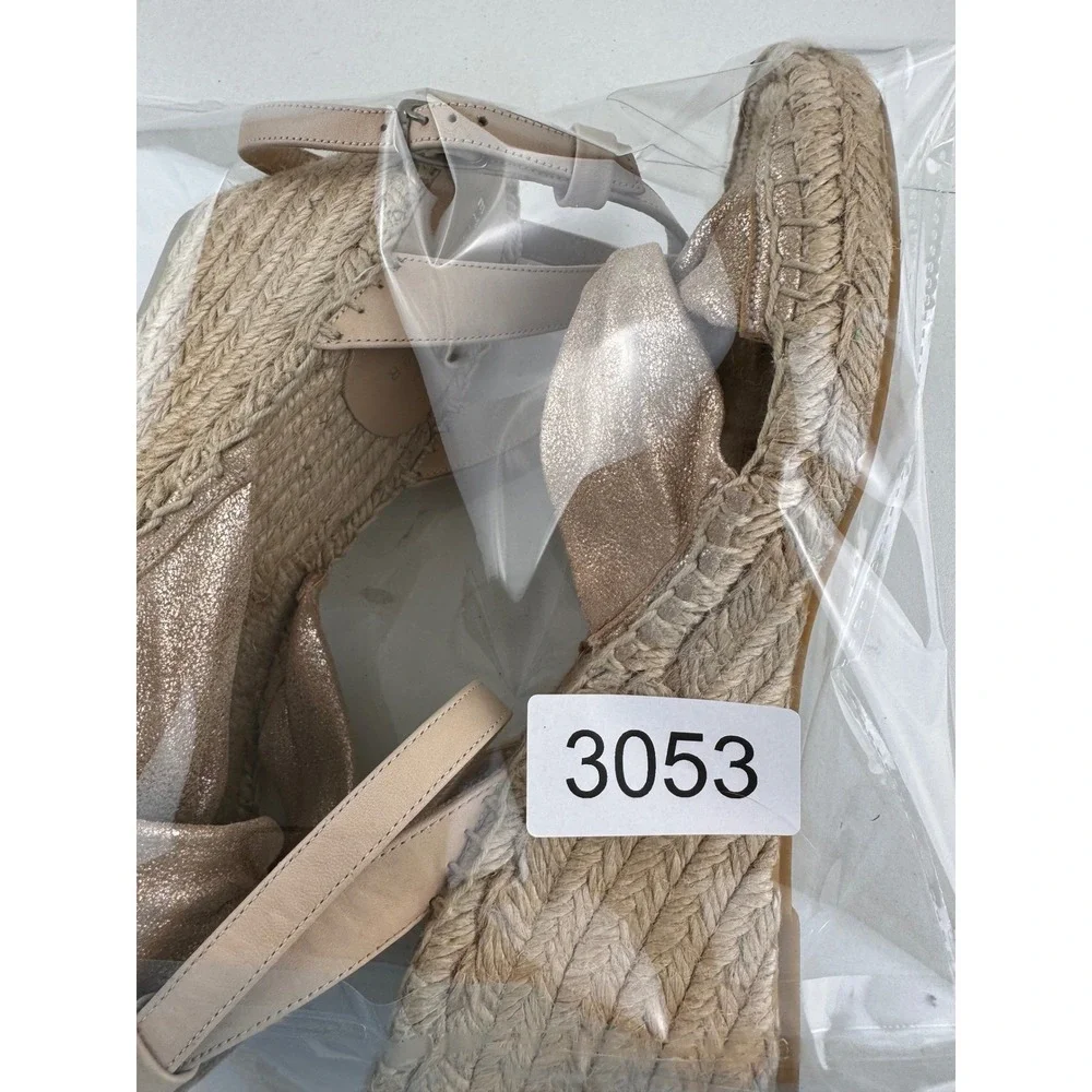 ETIENNE AIGNER Women Rose Gold‎ Metallic Bow Espadrille Wedge Sandals Size 8M